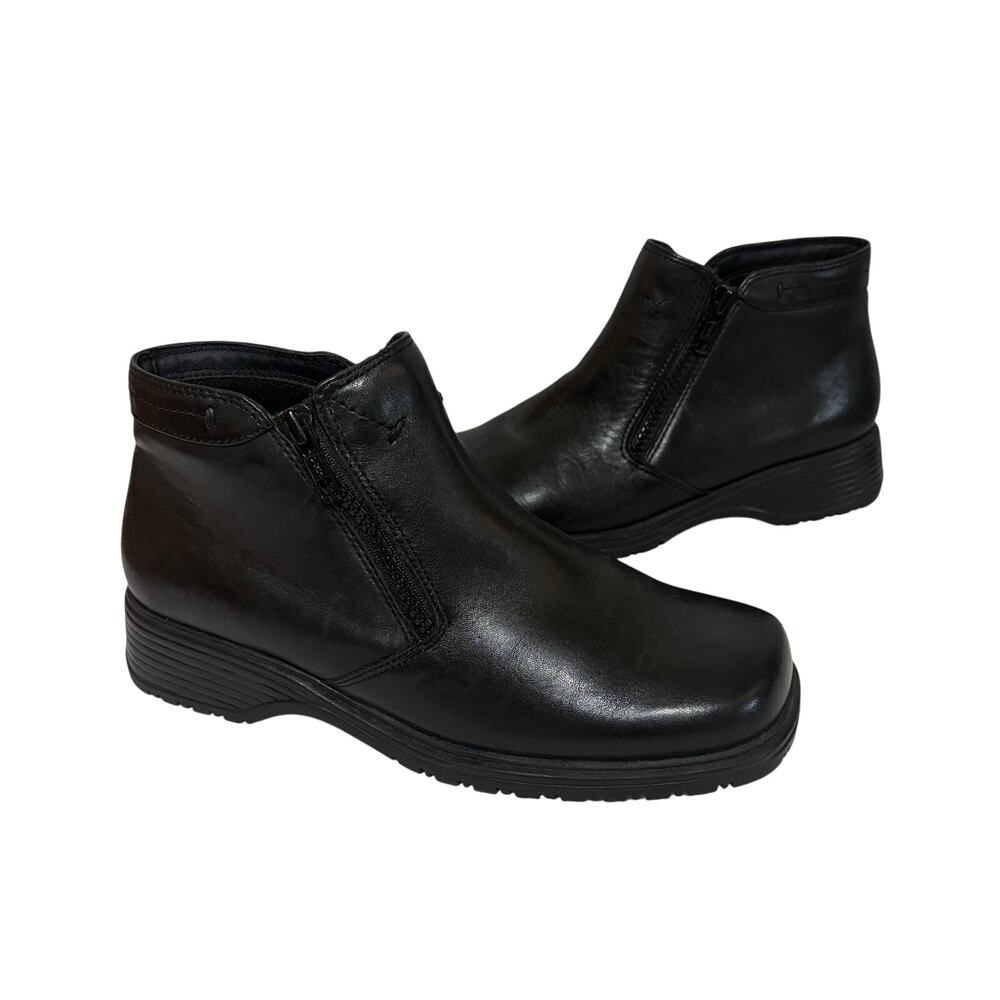 VTG 90s Y2K Thom McAn Boots Ankle Black Leather Zip Low Top Square Toe 8.5